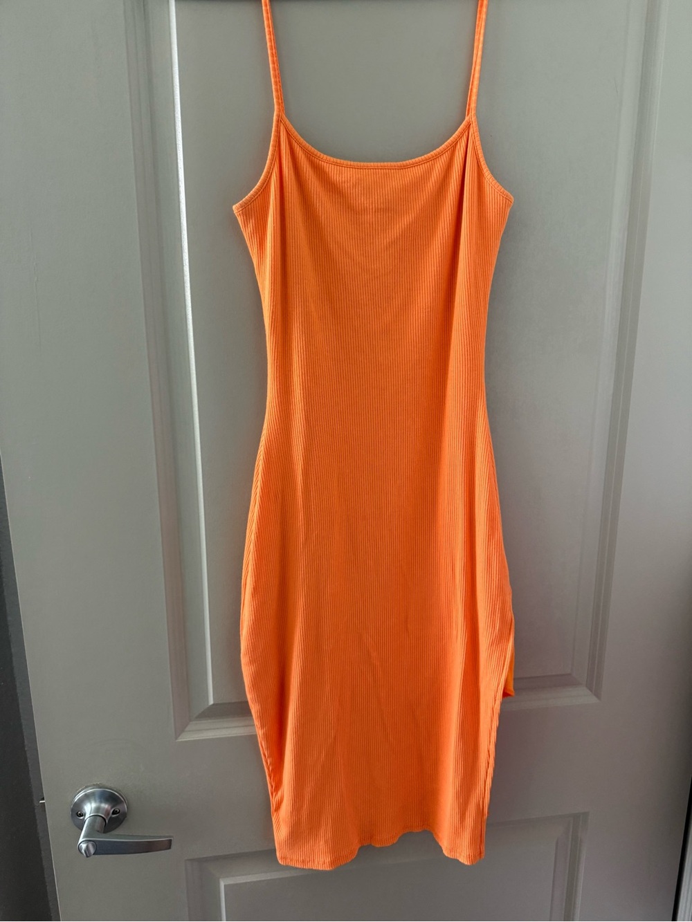 Windsor Orange Ribbed Spaghetti-Strap Midi Dress